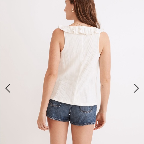 Madewell Women's Small Antique Cream Ribbed Pointelle Ruffled Scoop Tank Top - Picture 3 of 10